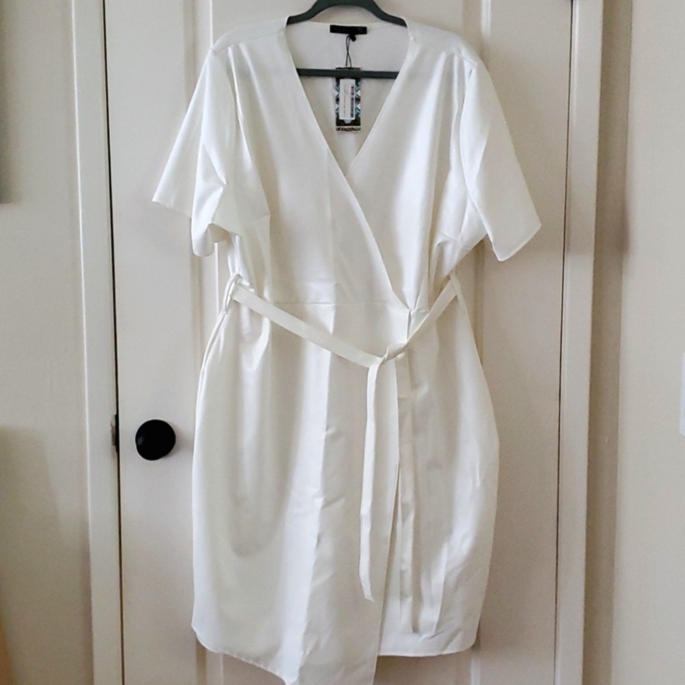 White faux leather wrap dress